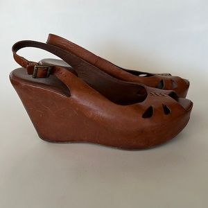 Kirk-Ease Wedge Heel Leather Sling Backs